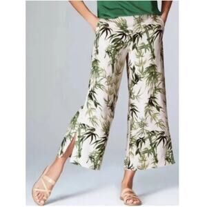J.JILL Linen Blend Barley Palm Bamboo Tropical Wide Leg Culottes Pants Size SP